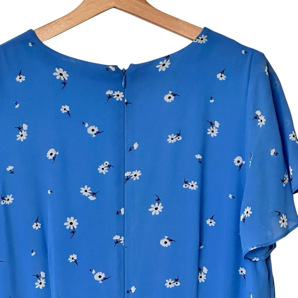 Talbots 12 Floral Blue Flowy Button Down Shirt Chiffon Maxi Dress - Picture 8 of 10